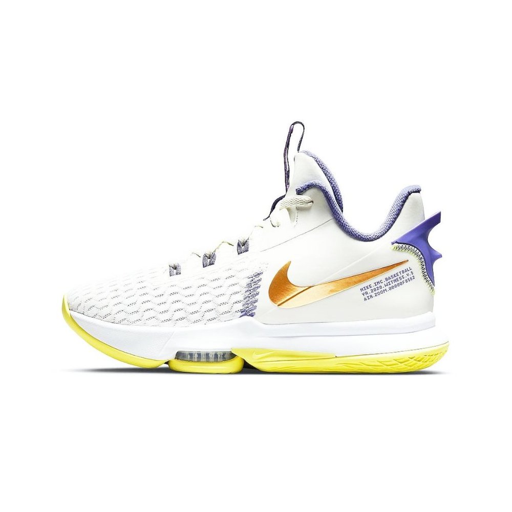 Nike LeBron Witness V Basketball Shoes White Purple  CQ9380-102 Men's Lakers